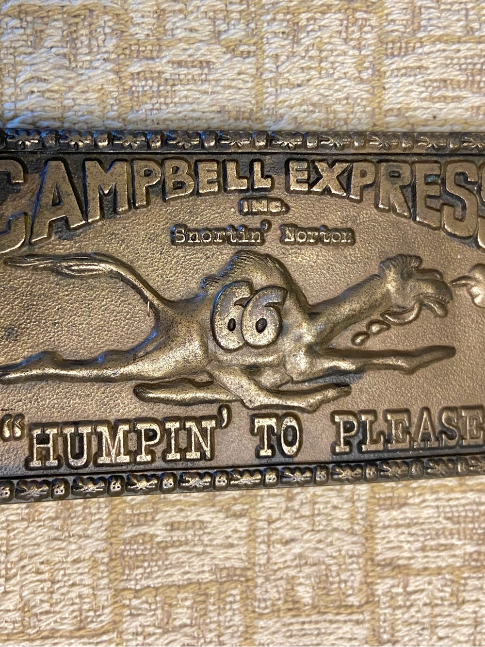 70’s Rare Vintage Brass “Humpin’ to Please” Snorting’ Norton Belt Buckle